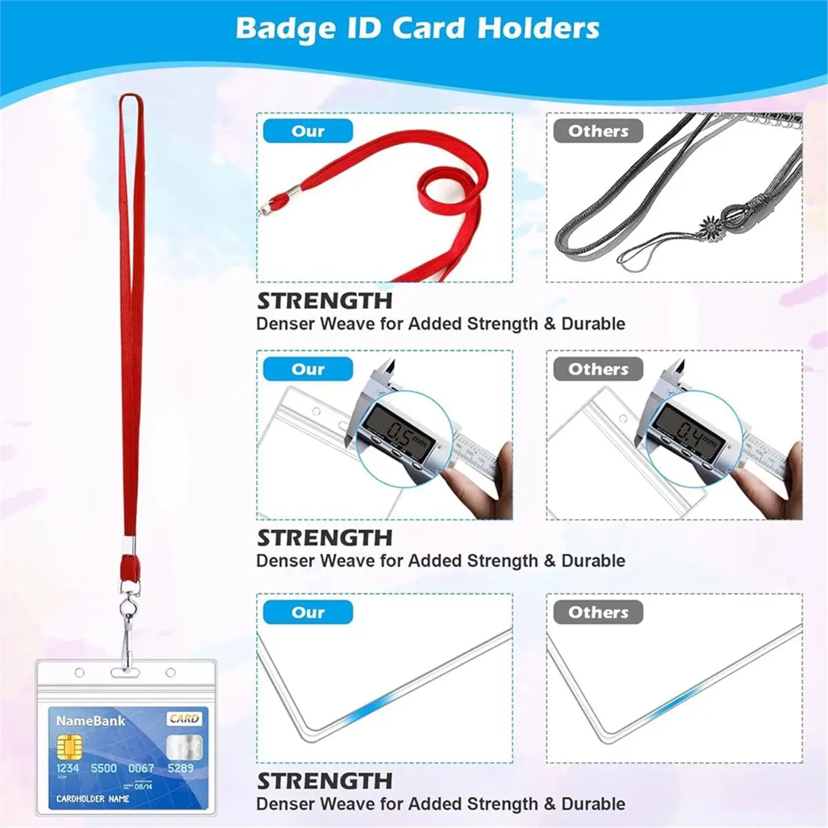 A013 20pcs Clear Plastic Horizontal Name ID Holders and Red Lanyards, Suitable for Offices, Schools, Work Volunteers, Red