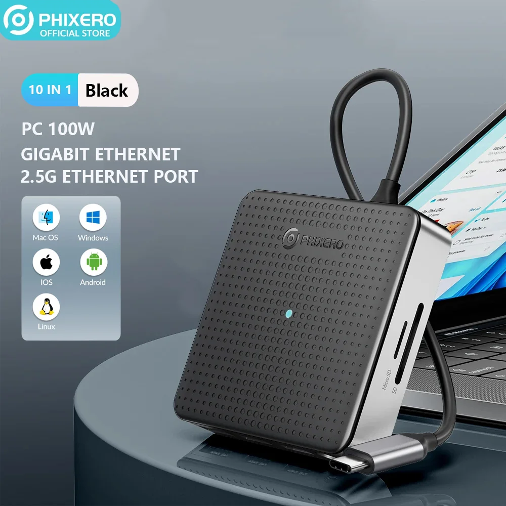 PHIXERO Type C PD 100W Docking Station HUB 4K60Hz HDMI-compatible RJ45 PD Adapter  for MacBook Pro iPad Pro Samsung USB 3.0 Hub