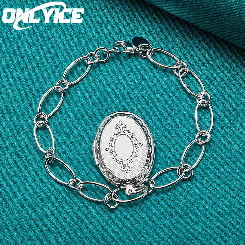 

Hot New 925 Sterling Silver Bracelets For Women Man Exquisite Oval Photo Frame Pendant Chain Wedding Party Holiday Gifts Jewelry