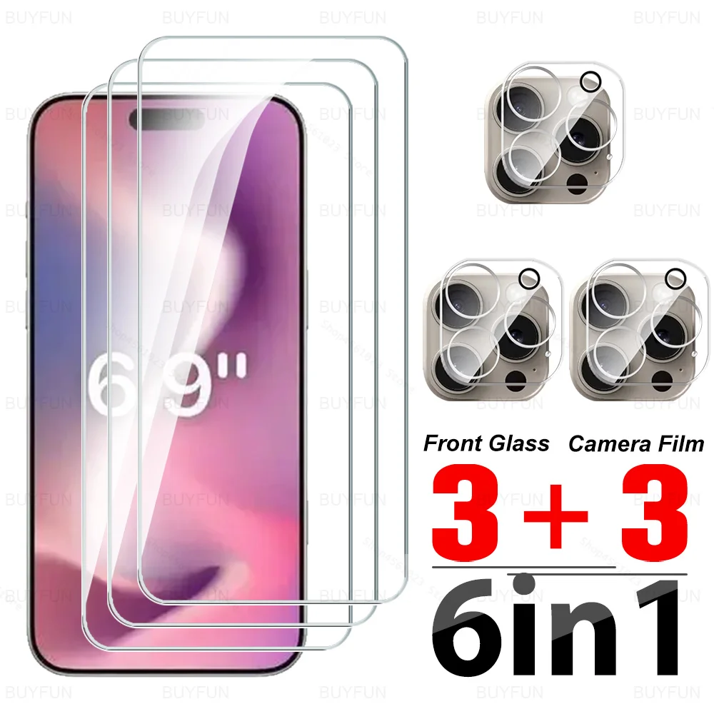 6 in 1 Back 3D Camera Protective Case For iPhone 16 Pro Max Tempered Glass iPhone16 16Pro 16 Plus iPhone16Pro Screen Protector