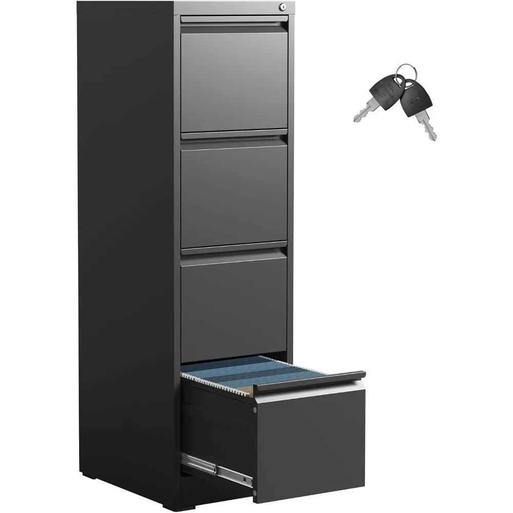 

4 Drawer File Cabinet,Metal Filing Cabinets with Lock,Black Vertical File Cabinet for Home Office,Heavy Duty Metal Storage