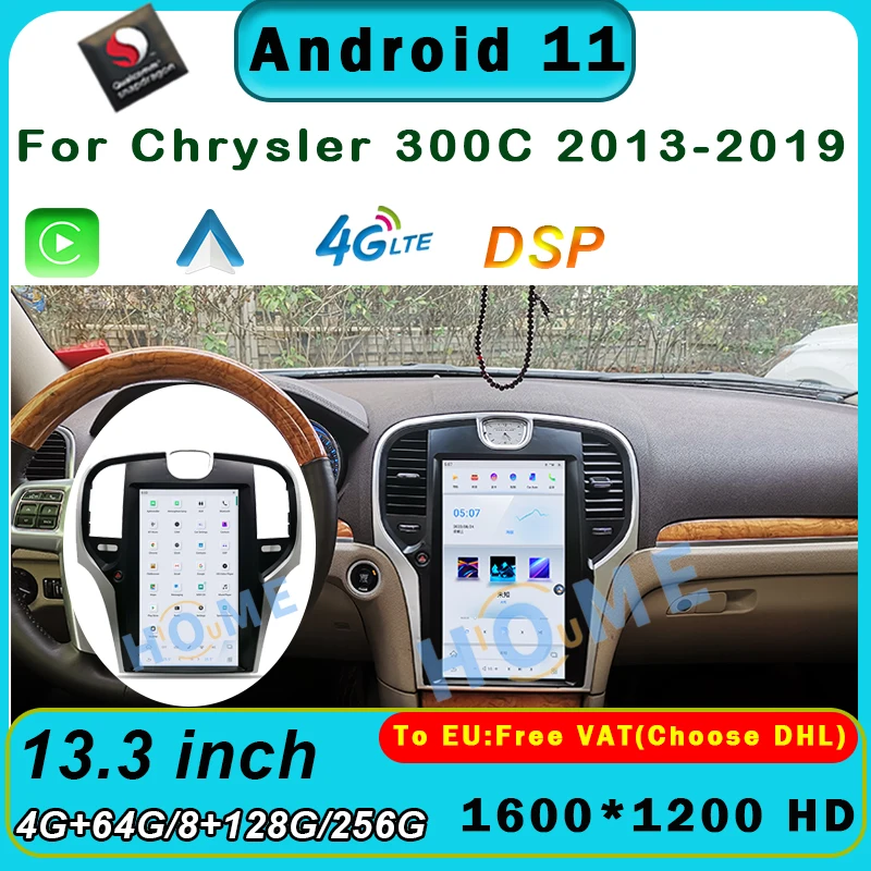 

13.3" Android Auto GPS Navigator Carplay Radio For Chrysler 300C 2013-2019 Video Player Stereo Car Multimedia Tesla Style Screen