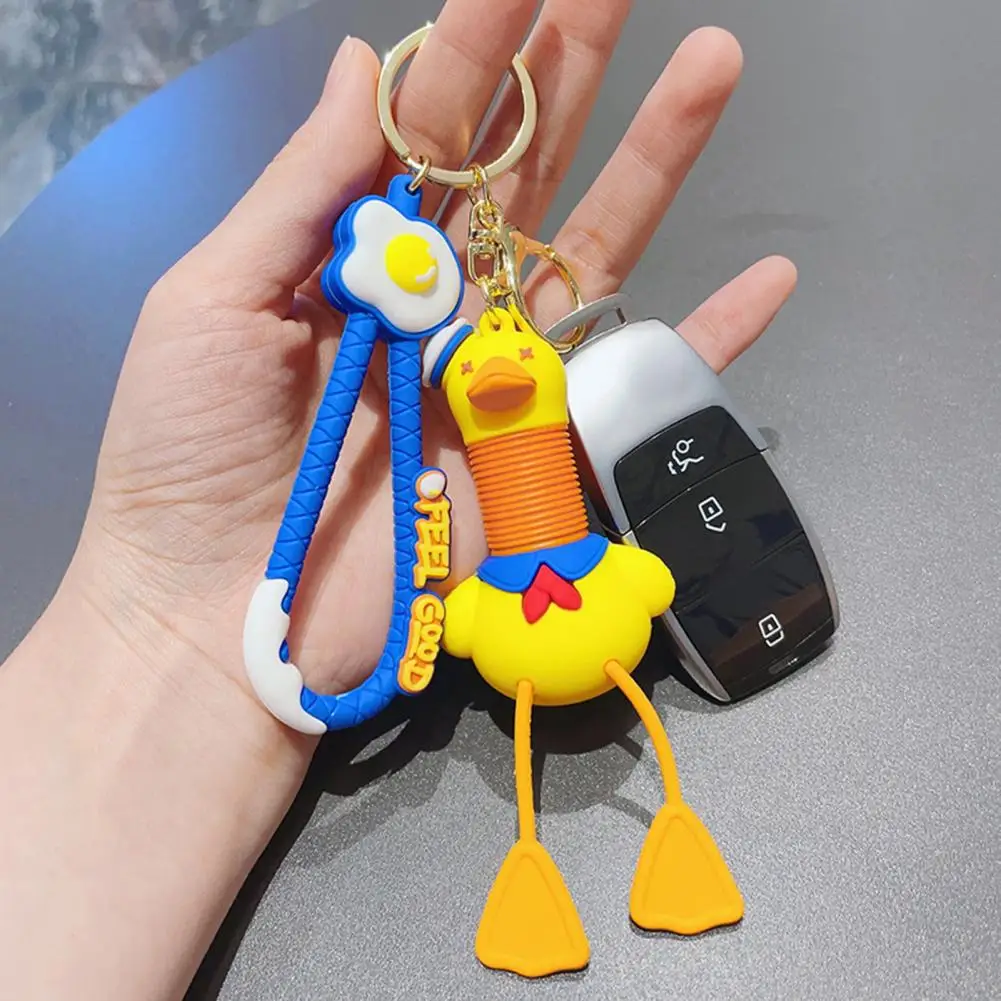 Smooth Surface Keychain Cute Cartoon Charm Keychain with Telescopic Duck Design Lanyard Fun Backpack Decoration for Kids