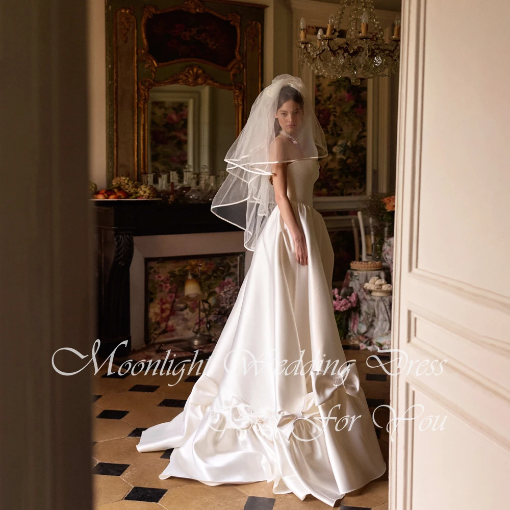 Elegant Bows High Side Slit A-Line Wedding Dress Strapless 2026 Sleeveless Open Back Sweep Train Vestidos De Novia Customized