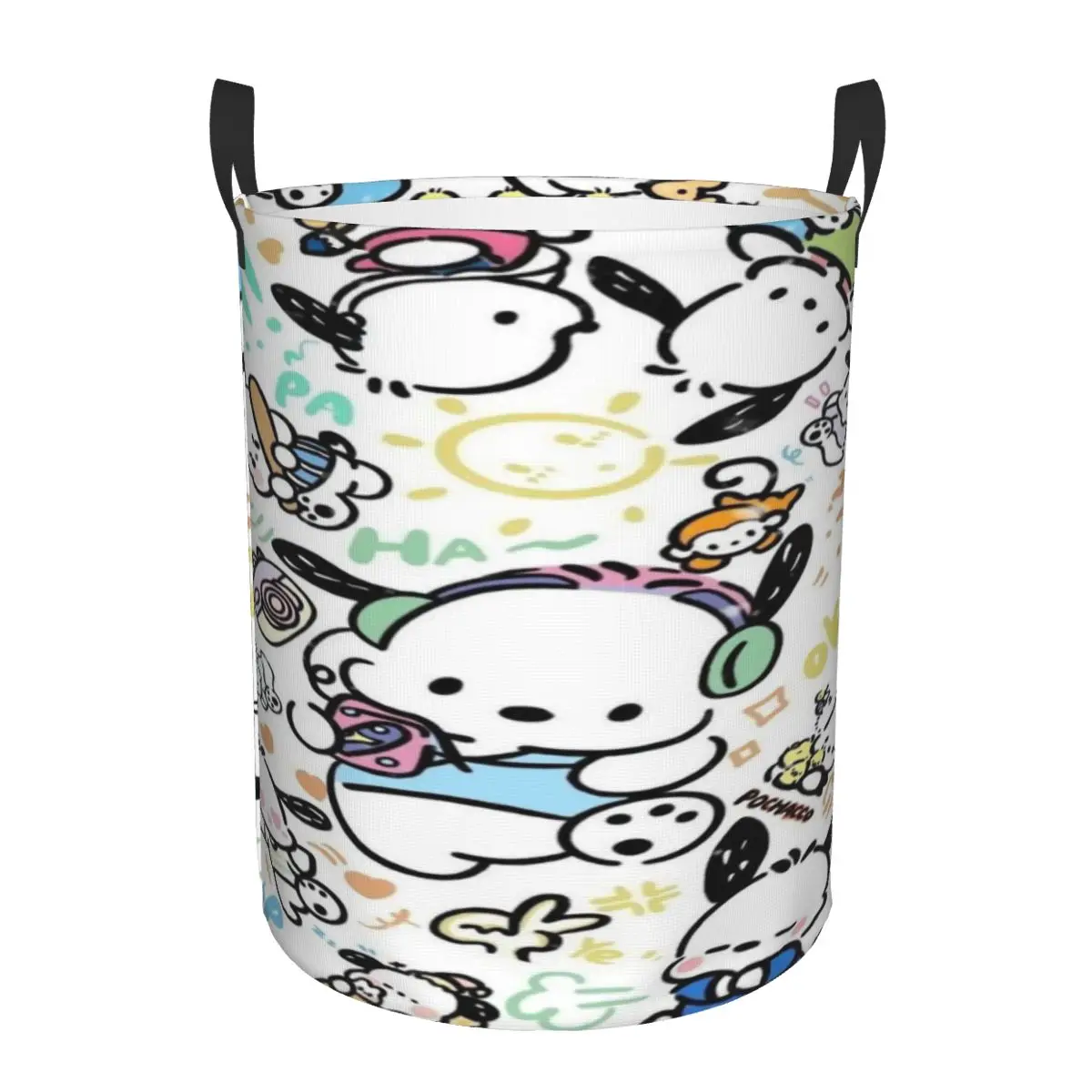 

Breathable Round Laundry Hamper Pochacco Single-Layer Dirty Clothes Basket with Easy-Care Fabric for Home Organization