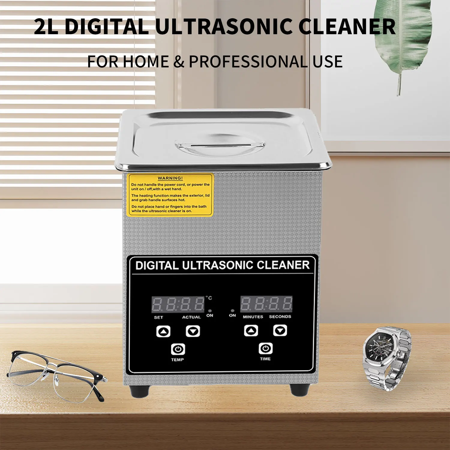 Nettoyeur à ultrasons 40 kHz 2L en acier inoxydable, portable, pour bijoux, lunettes, montres, avec minuterie numérique et fonction de chauffage, appareil ménager