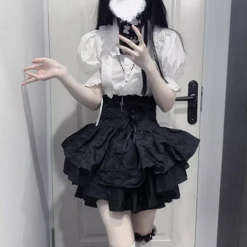 夏の新パンクパッチワークプリーツスカート女性のファッション包帯弓ハイウエスト A ラインスカート美的レディースミニスカート