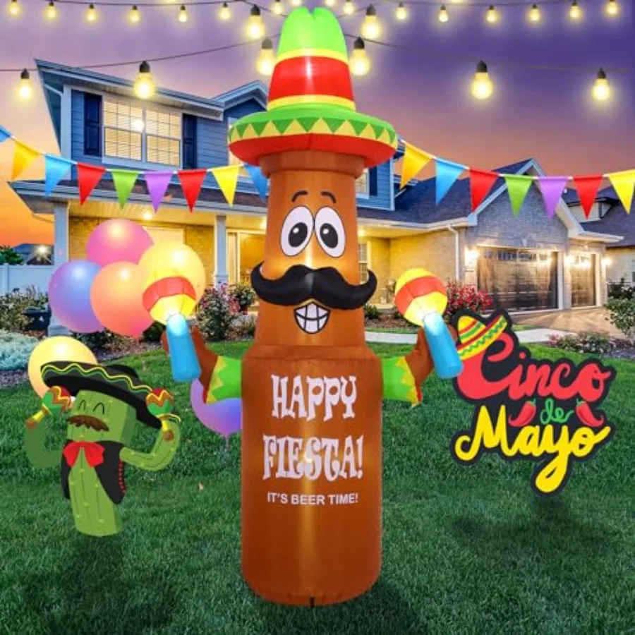 

10ft Cinco De Mayo Carnival Inflatable Decoration Mexican Beer Bottle Shaped with Built-in LED Lights in Red and Green Ideal fo