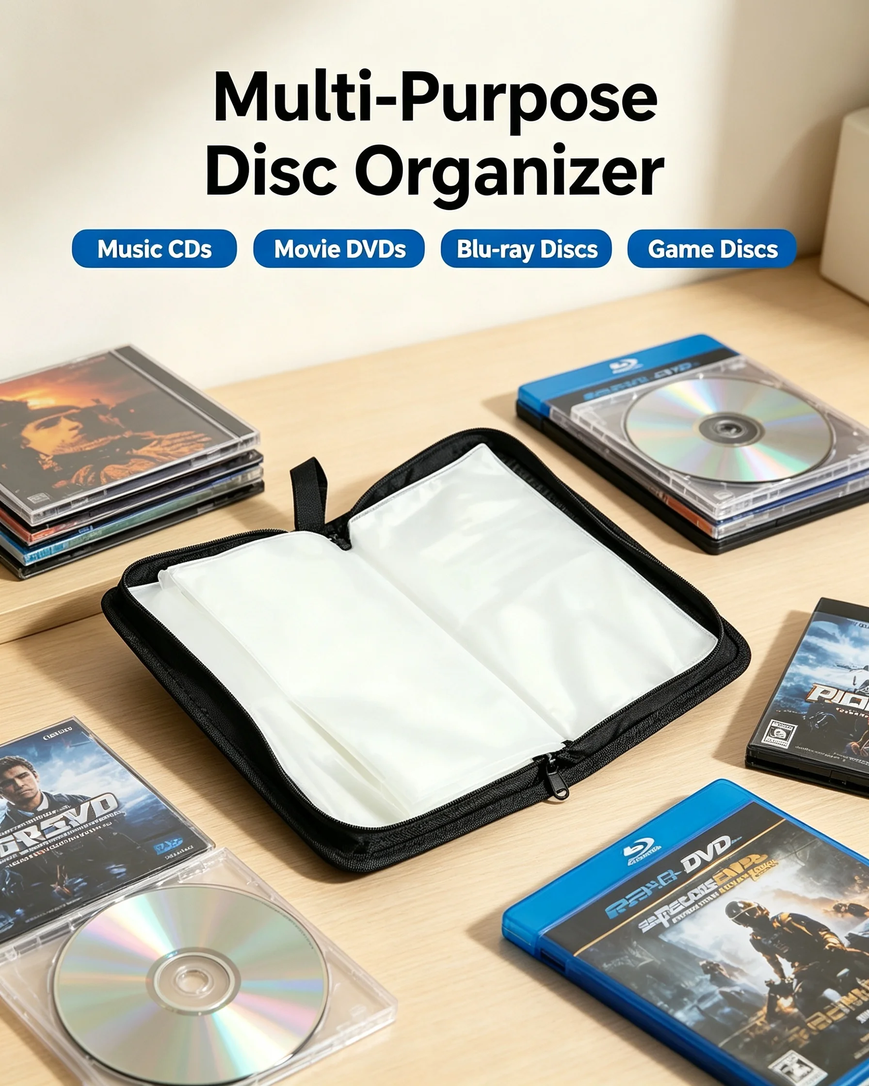 80 Discs PU Leather CD DVD Storage Wallet, Waterproof Dustproof