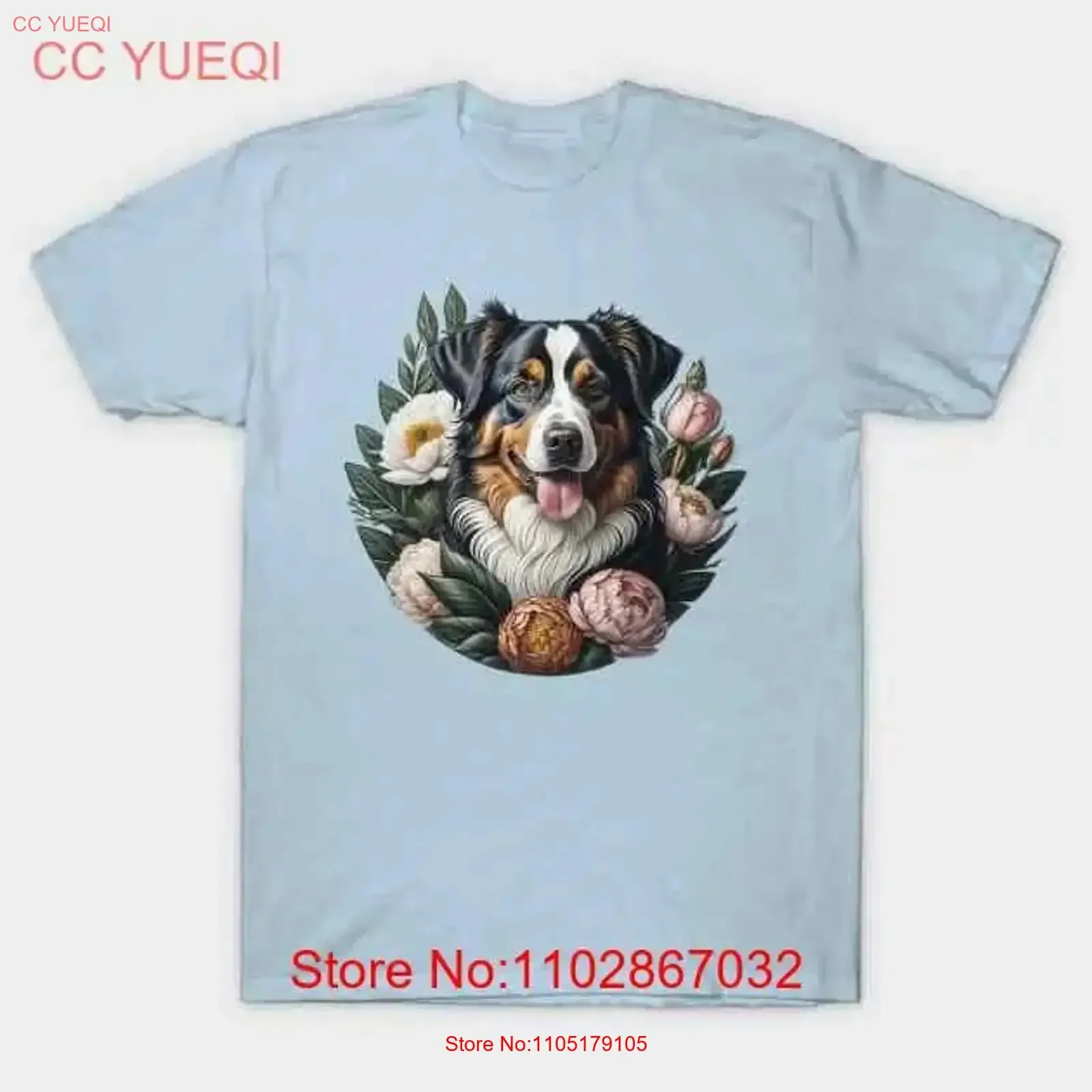 Tricolor Australian Shepherd Framed By Peonies Made in Australia T Shirt S 5XL vintage Washed Versatile streetwear Breathable