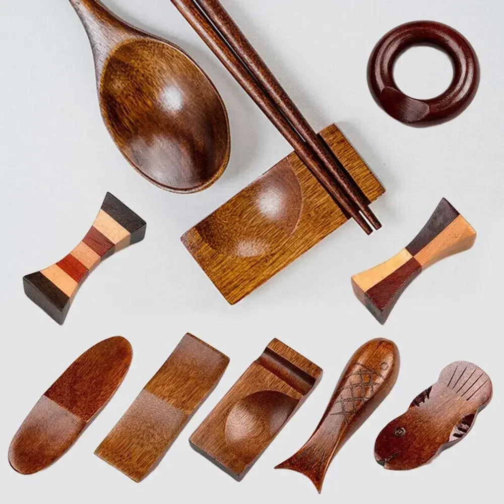 

Japanese Style Chopstick Holder Vintage Polishing Wooden Chopstick Stand Rest Rack Decorative Dining Table Tableware Accessories