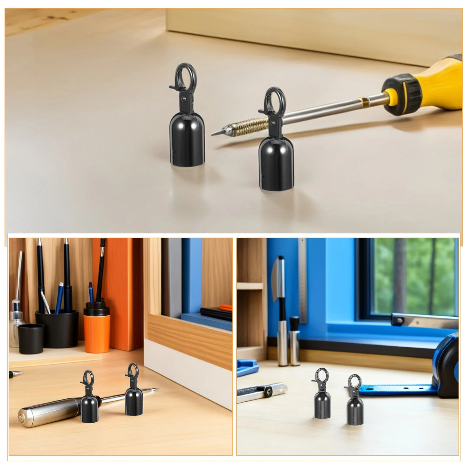 1Set Zinc Alloy Rope Hook Stopper Black Finish Stanchion Rope End Caps Secure Hook Barrier Crowd Control Queue Divider