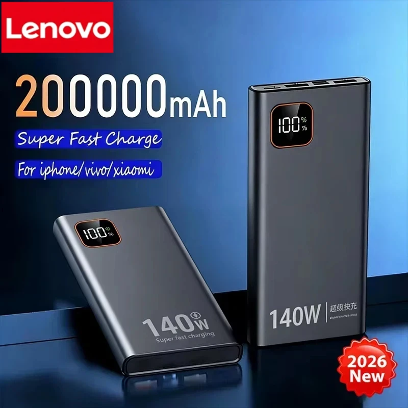 Lenovo 200000mAh 140W Superschnelle Lade-Powerbank Ultra-Kapazität Tragbares Ladegerät Neuerscheinung für iPhone Samsung