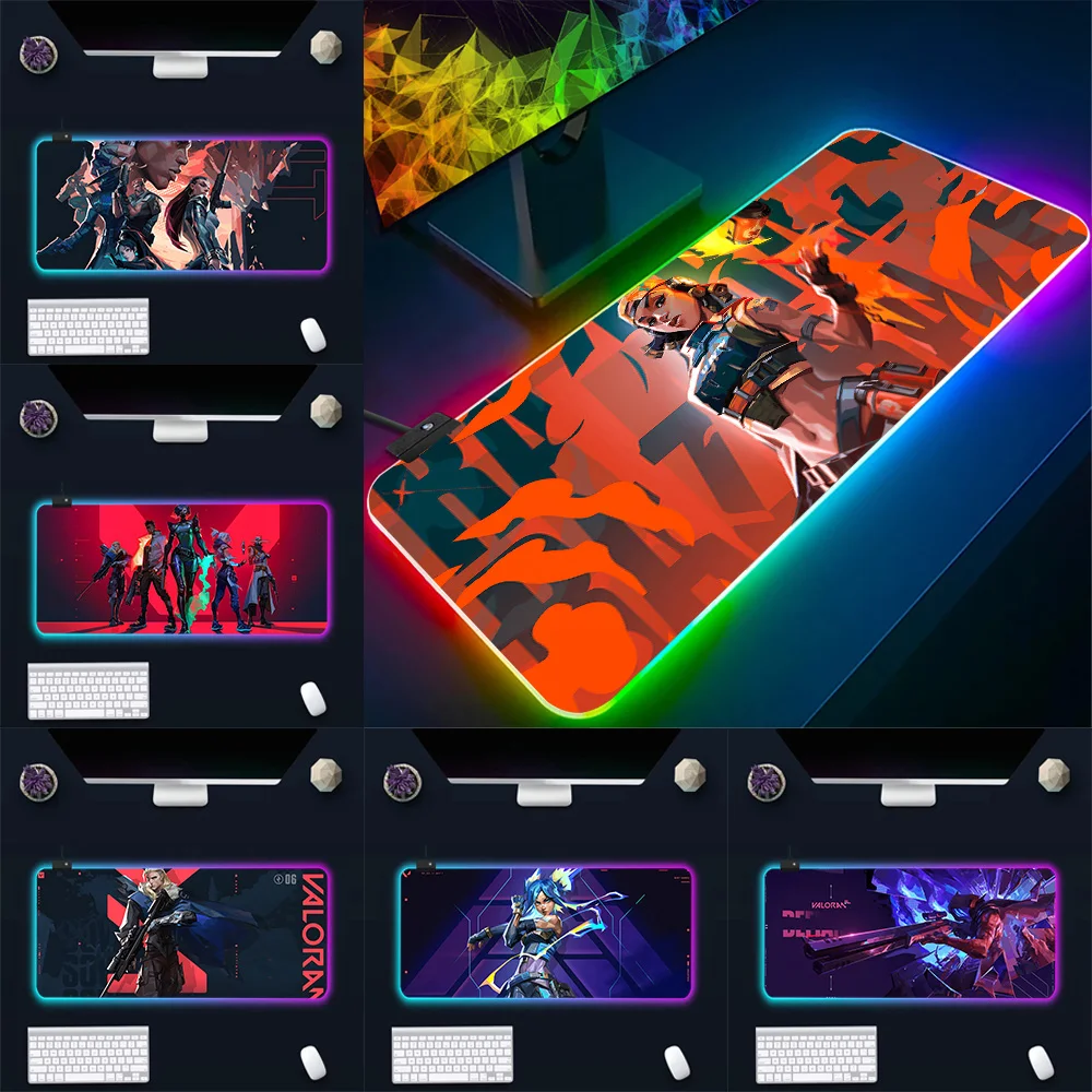 Hot Valorant Shooting game RGB Pc Gamer Keyboard Mouse Pad Mousepad LED Glowing Mouse Mats Rubber Gaming Computer Mausepad