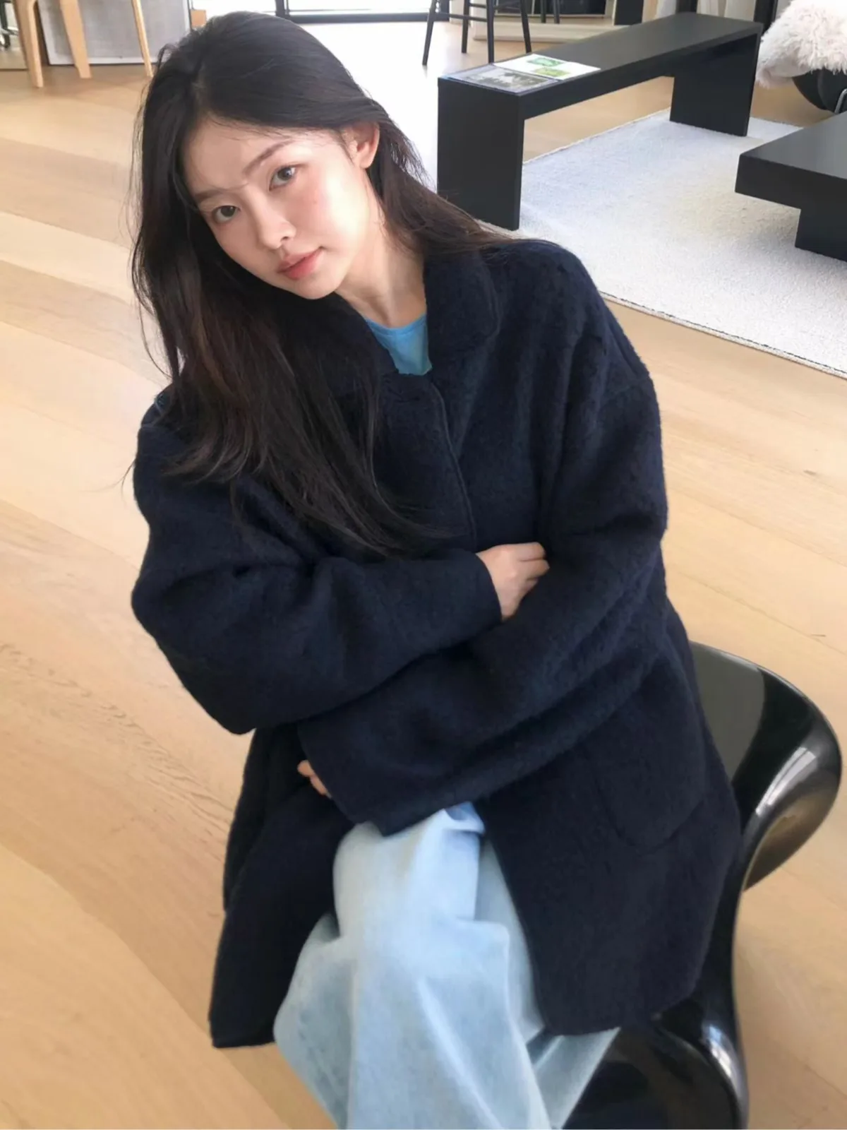 Manteau en fourrure d'agneau pour femme, Double col rabattu, haut de couleur Pure, coréen, doux, moyen et fin, nouvelle collection hiver