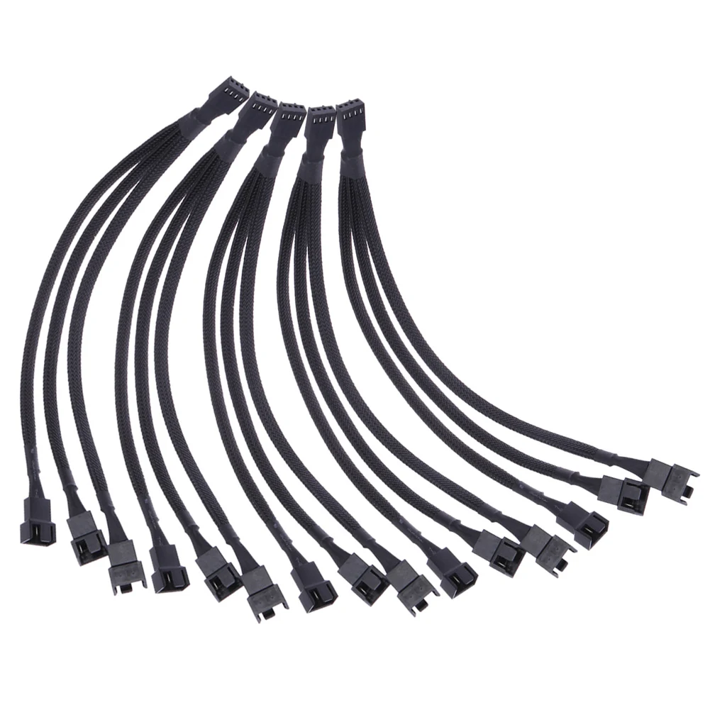 4 Pin PWM Fan Cable 1 to 3 Ways Splitter Black Sleeved Extension Cable PMW Fan Connector Cord Lines Computer Wires