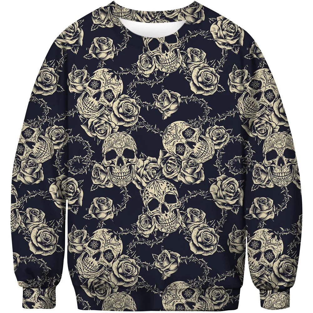 

Fashion Skull Graphic 3D Print Polyester Men's Round Neck Hoodie Tops Autumn Casual Sugar Skull Sweatshirt Man Streetwear Tops