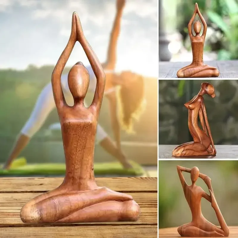 Yoga Girl Wood Carving Wooden Yoga Meditation Statue Handmade Wood Carving Yoga Pose Yoga Girl Home Decoration