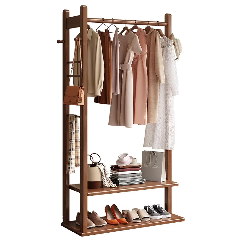 

Solid wood hanger floor-to-ceiling bedroom household coat rack, small room entrance