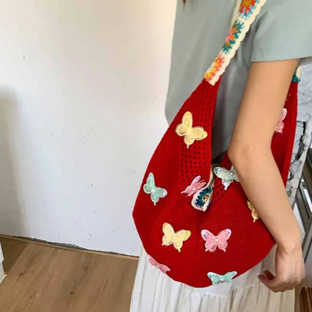 

Hollow Out Butterfly Knitting Bag Tote Bag Bohemian Style Beach Bag Large Capacity Beach Handbag Hollow Shoulder Bag Holiday