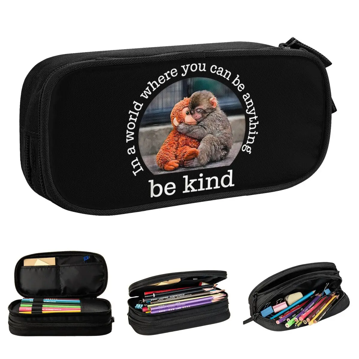 Classic Be Kind Punch Monkey You Can Be Anything Pencil Cases Pencil Box Pen for Student Big Bags Students School Zipper