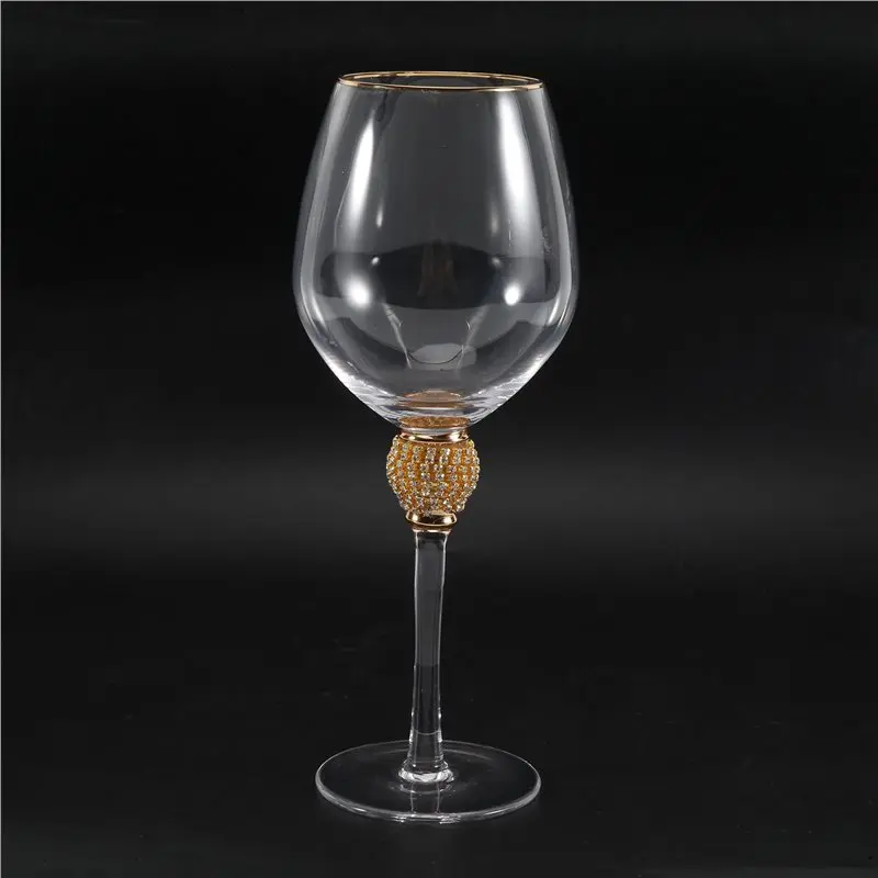 CMHI-Wine Glasses Set 2Pcs Crystal Gold Luster Diamond Embellished Elegant Long Stem Champagne Flutes Cocktail Gift Decoration