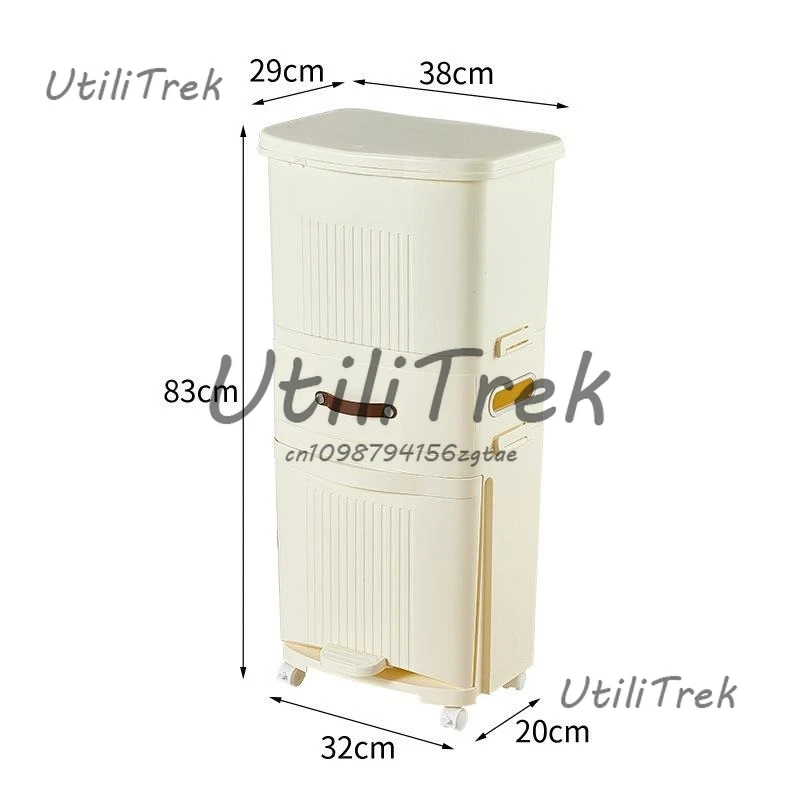 

Multi-layer household sorting trash can with wheel dry and wet separation kitchen vertical trash can with lid 45L