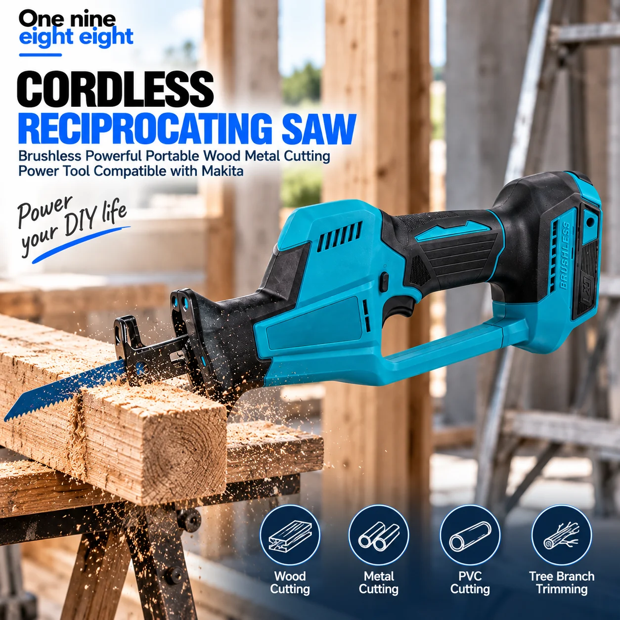 Cordless Reciprocating Saw Brushless Powerful Portable Wood Metal Cutting Power Tool Compatible with Makita