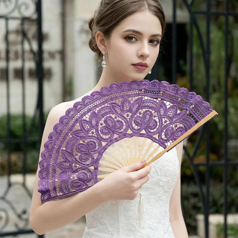 Lace Vintage Lace Hand Fan Hollow Ribs Handheld Embroidered Folding Fan 27cm Size Elegant Style Dance Handheld Fan Home Decor