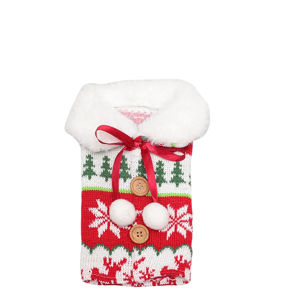 

Festive Wine Bottle Sleeve with Knitted Tree Reindeer Snowflake Motifs Decorative Cover for Holiday Home Use and Table Settings