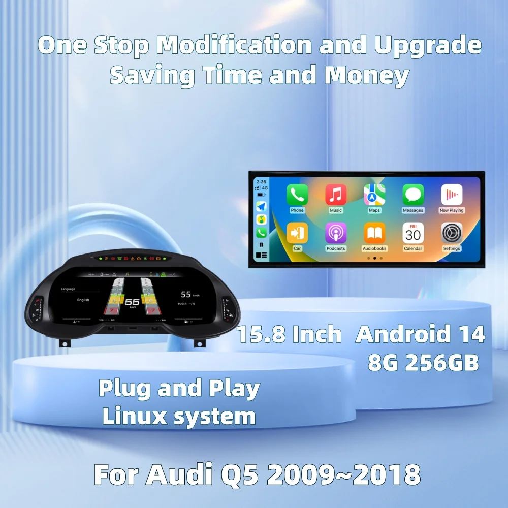 For Audi Q5 2009~2018 Wireless carplay Speed Meter LCD Cluster Instrument Panel Android Screen Multimedia Player Dashboard