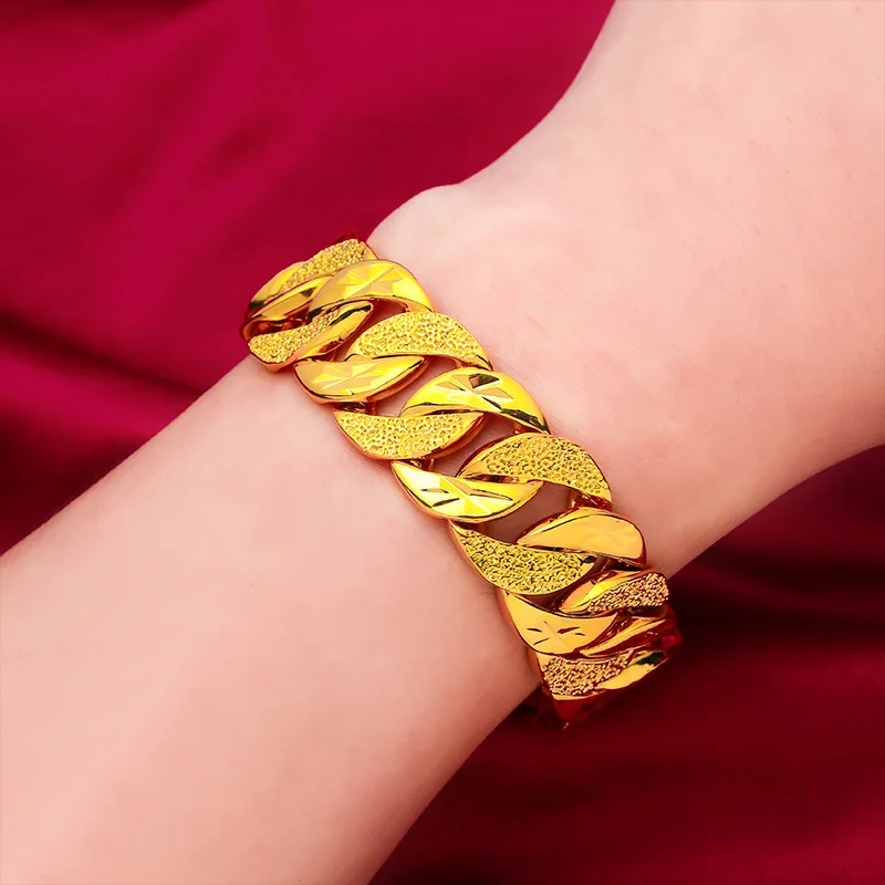 Premium 24K Gold Plated 20mm Wide Watch Band Luxury Bracelet Exquisite Father's Day Gift Men's High End Fashion Jewelry
