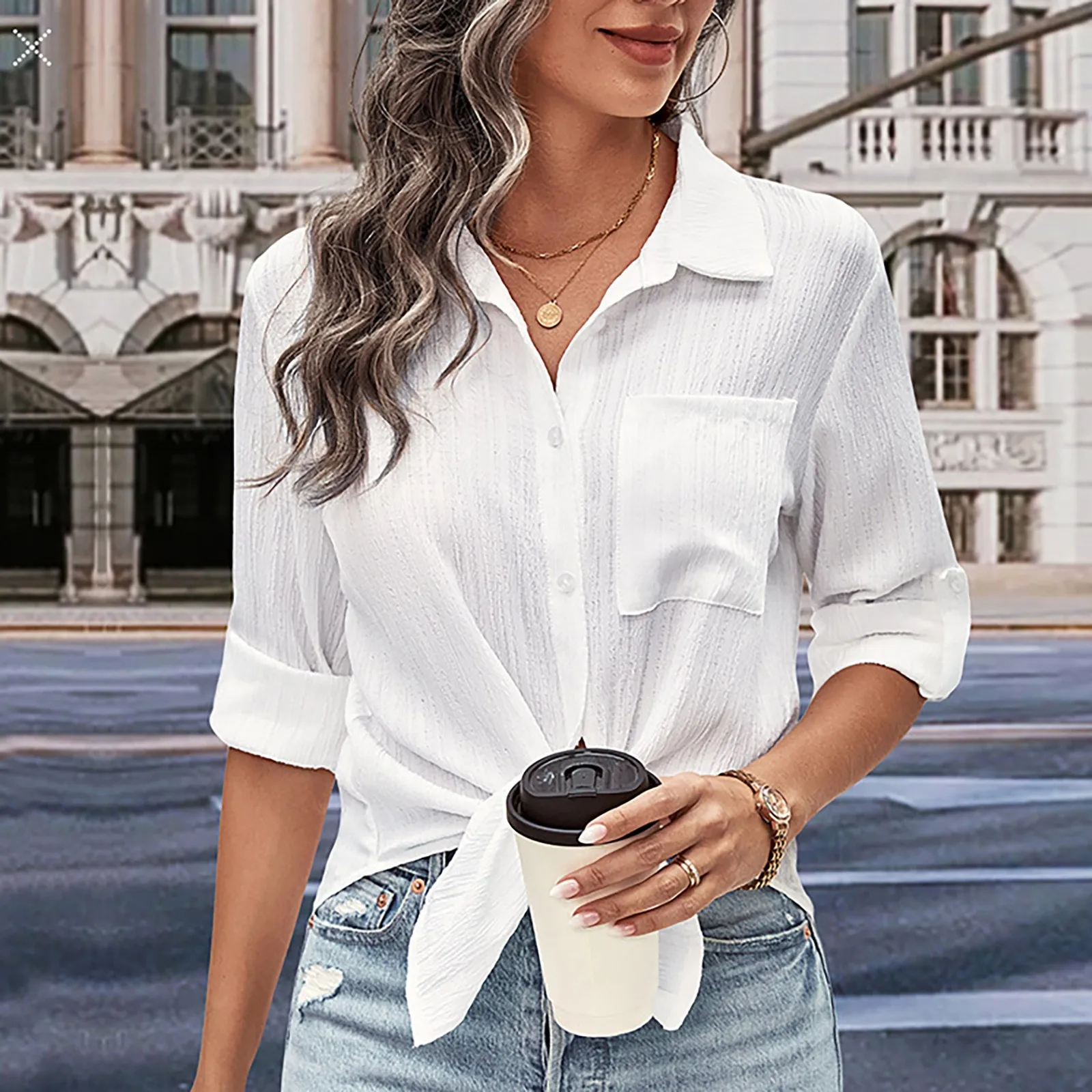 Womens Elegant Long Sleeve Blouse Casual Top
