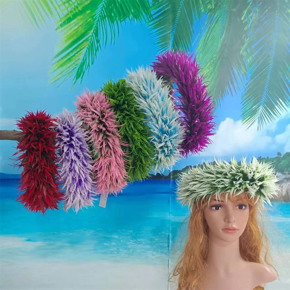 Artificial Plastic Grass Moana Headband Flower Crown Hawaii Haku Lei Hula Headware Island Princess Moana Crown Birthday Garland