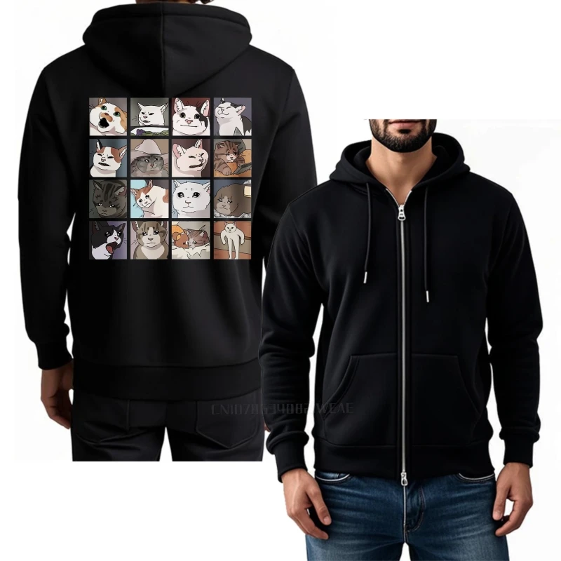 Treino primavera hoodie gato rostos grade padrão impressão para homem oversized com zíper moletom pulôver legal outono primavera