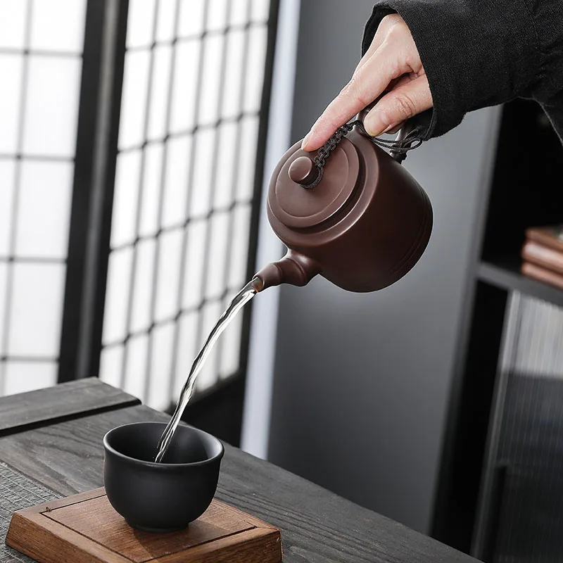 Handmade Antique Purple Clay Teapot Yixing  Filter Beauty Kettle Bamboo Knot Design Dahongpao Pu\'er Tea Red Teapot Accessories