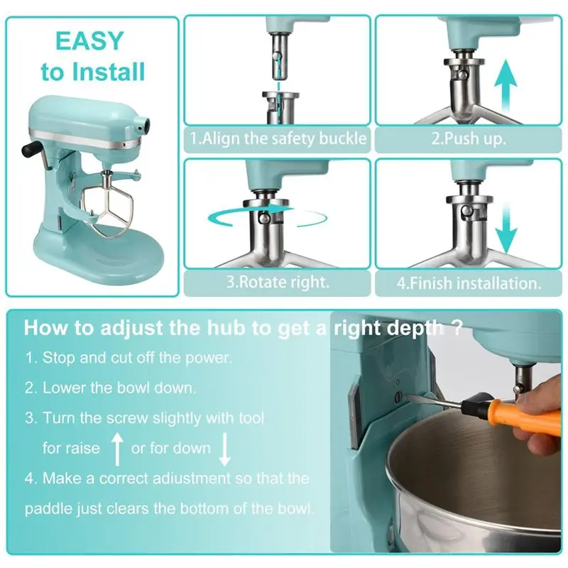 Efficient-6QT Stainless Steel Mixer Bowl With Bowl Lid Covers & Beater Paddle Attachment Replacement For Kitchenaid Stand Mixer