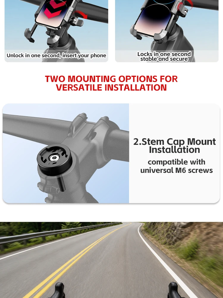 Easydo Fahrradlenker-Handyhalterung, vibrationsdämpfende Aluminium-Fahrrad-Headset-Kappe, Handyhalterung mit M6-Schraube für Renn- und Gravel-Bikes – Detail 6