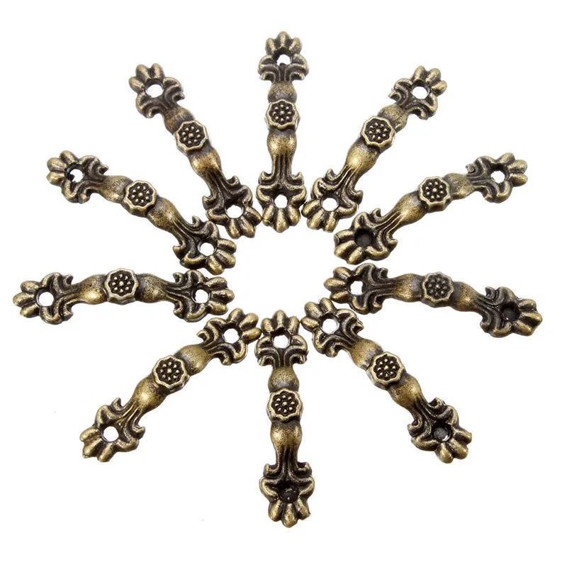 10PCs Antyczny brąz Szafka Szafka Pull Gałki Retro Box Uchwyty Gałki 43x10MM Do szuflady Drewniane pudełko na biżuterię Wystrój mebli