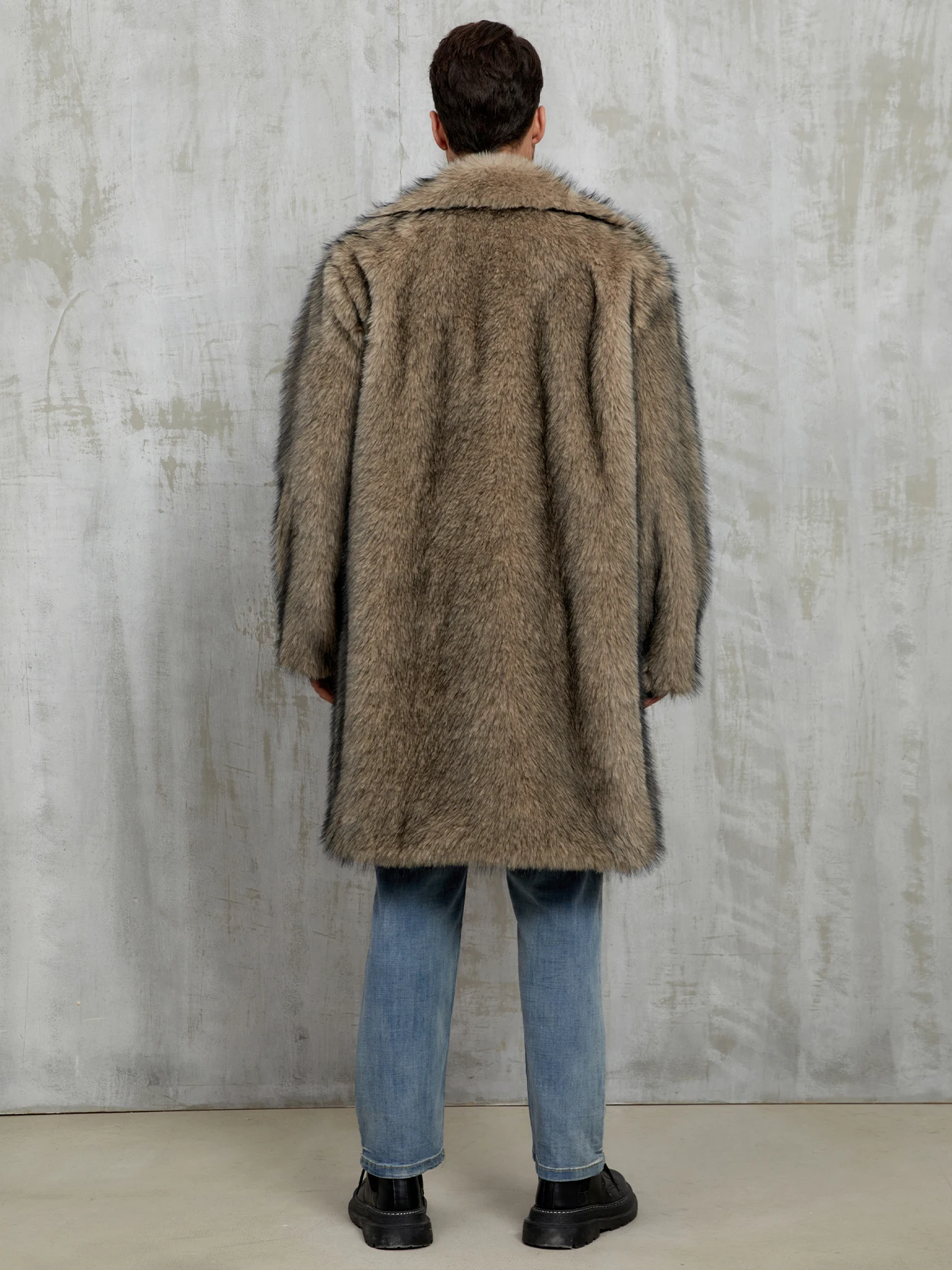 Autumn Winter Men's Faux Fur Large Lapel Fur Long Men's Faux Fur Jacket Men's Overcoat Men Clothing  Coat With Pockets
