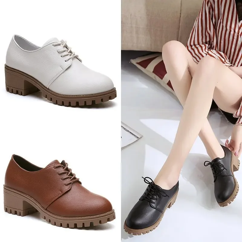 Fashion Women Shoes Leisure with Heels Shoes for Women Push Size Platform Heels Luxury Brown Retro Shoes Women