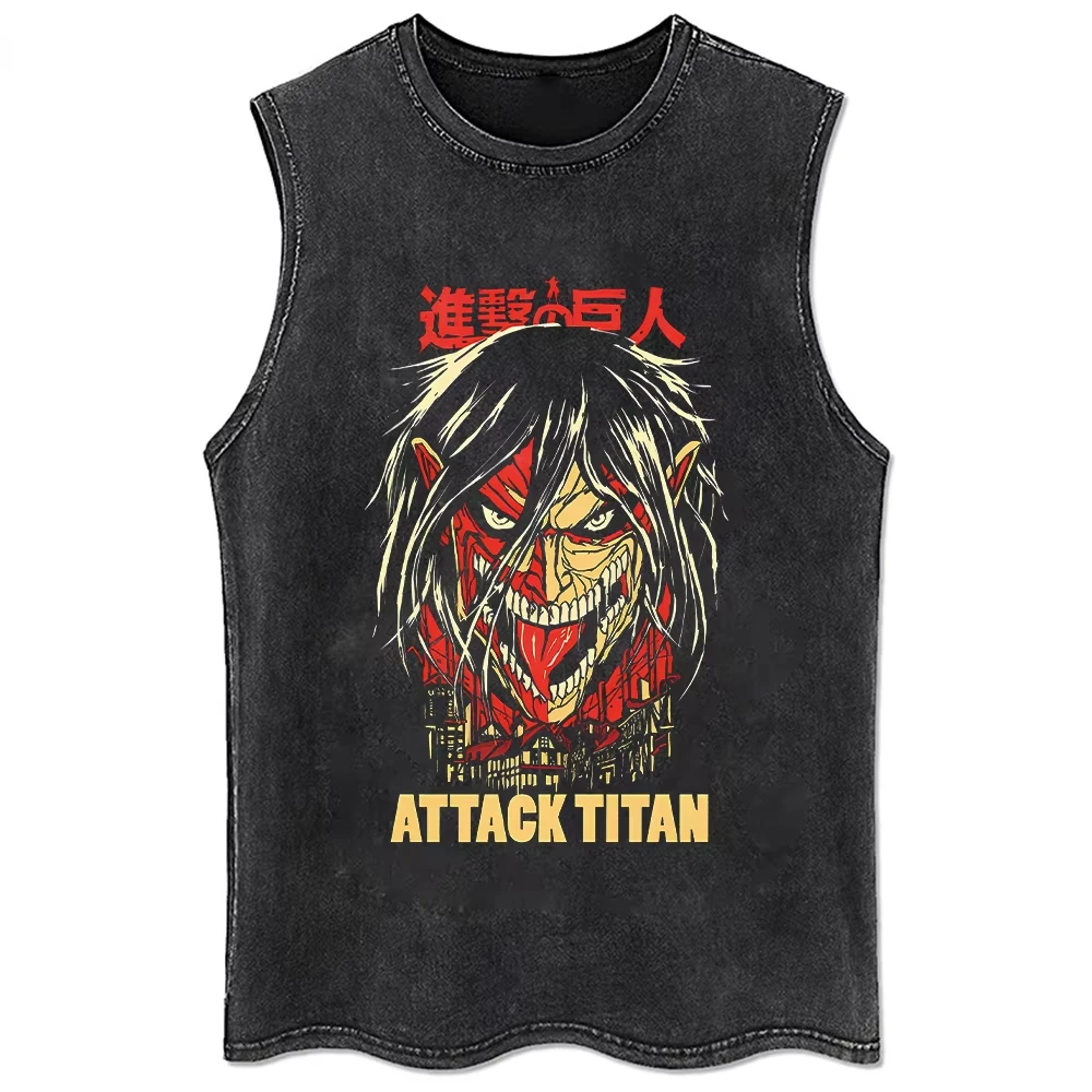 Été hommes hauts Hip Hop Anime attaque sur Titan T-Shirt surdimensionné Streetwear Vintage imprimé lavé à manches courtes T-Shirt