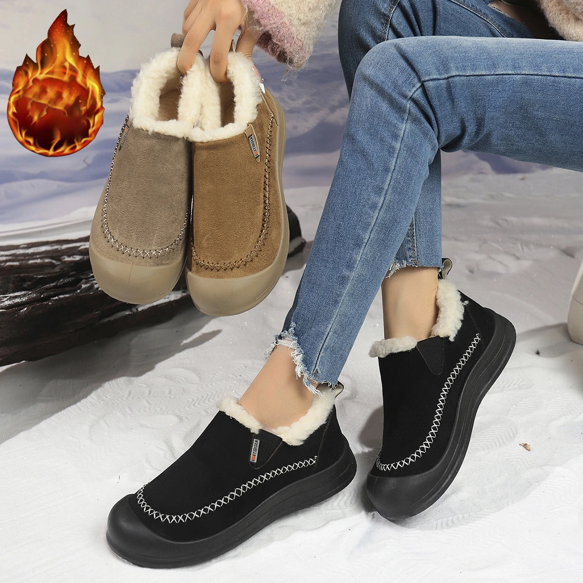 

2025 Winter Women Snow Cotton Boots New Comfortable Warm Anti-slip Women Shoes Walking Walking Ankle Boots Zapatos De Mujer