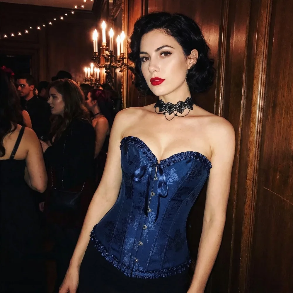 

Sexy Overbust Corsets Bustiers Floral Lace Tops for Women Flower Print Vintage Corset Gothic Victorian Satin Lingerie Corselet