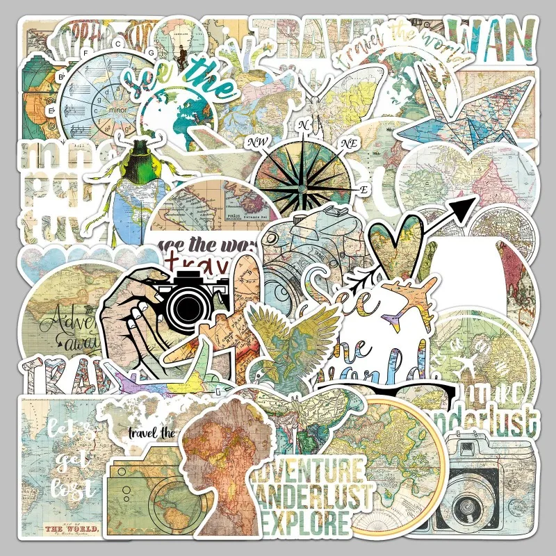 50pcs 만화 성격 ‌ 세계 지도 크리에이티브 낙서 장식 스티커