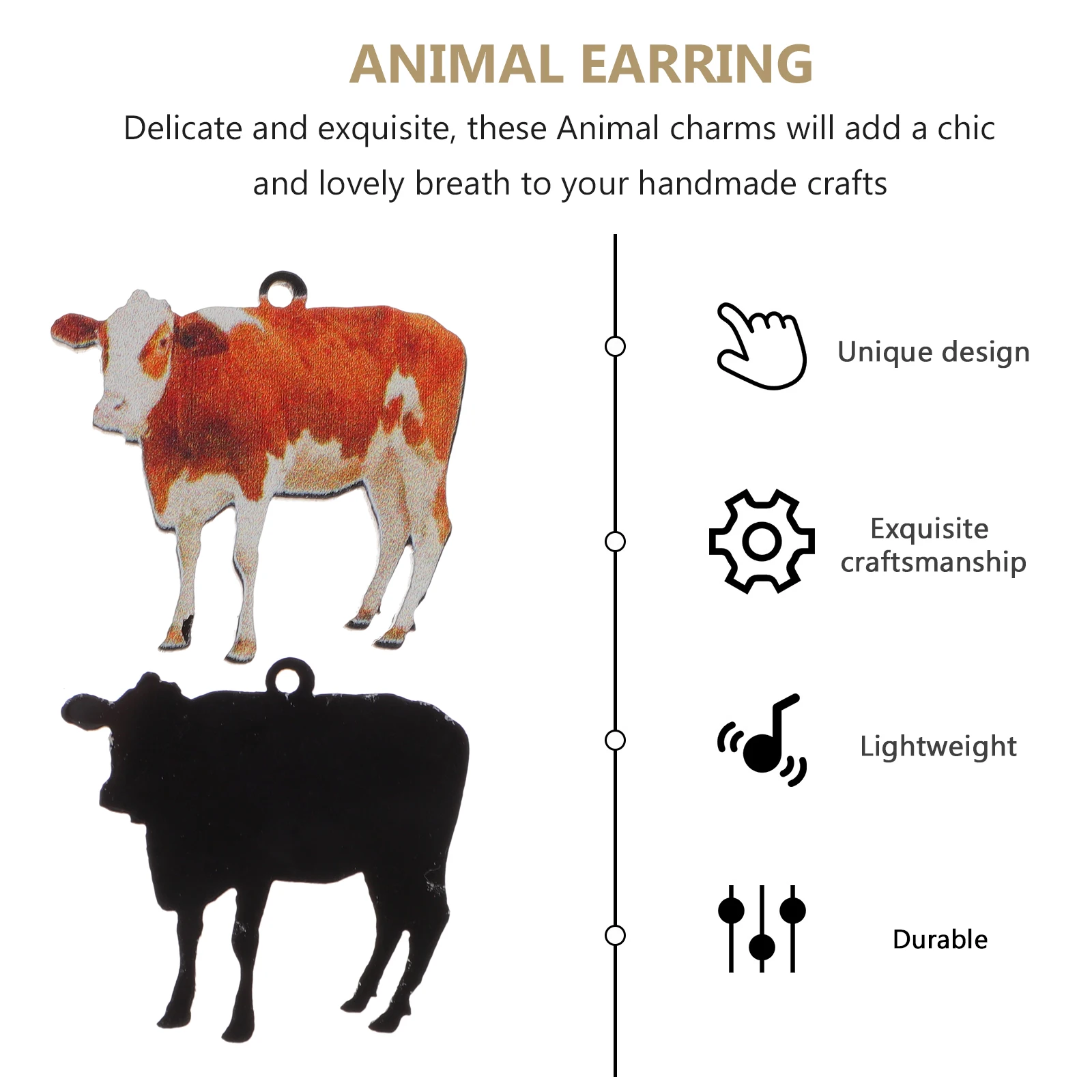 

20pcs Acrylic Cow Pendant Beads for Jewelry Making Cute Animal Charms DIY Accessory Earrings Lightweight Portable