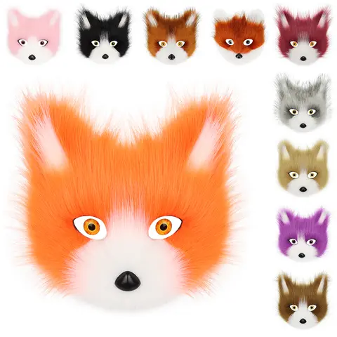 Peluche Animale Volpe Lupo Maschera Peluche Gatto Mezza Faccia Maschere Halloween Party Costumi Cosplay Puntelli