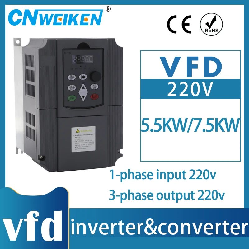 

WK600 7.5KW Frequency Converter AC 1 Phase Input 3 Phase Output 220v/380v VFD Frequency Inverter Motor Speed Controller 50/60Hz