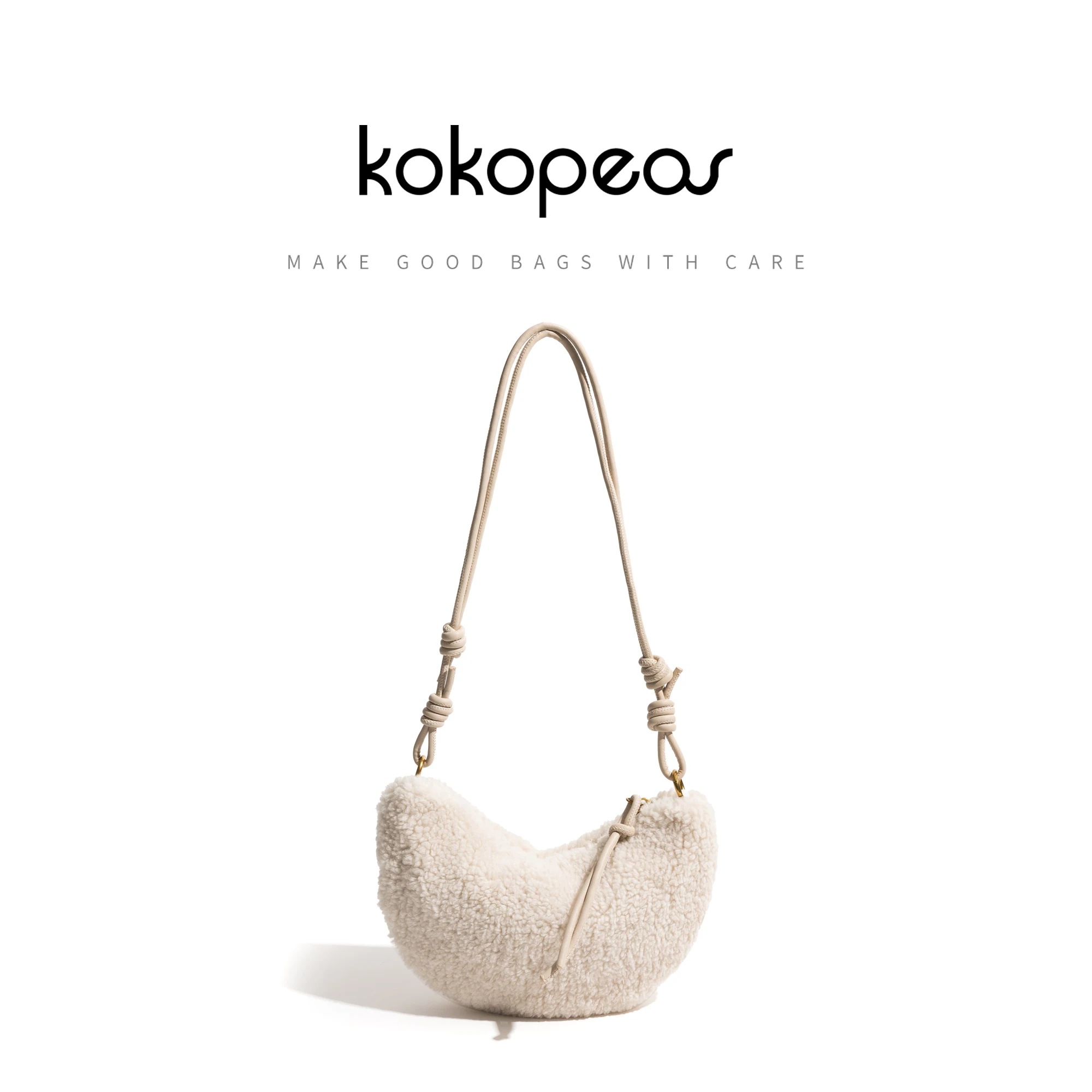 

KOKOPEAS Half Moon Fashion Daily Phone Purse Lamb Fabric Winter Stylish Shoulder Shopping Pouch Knot Strap Ladies Crossbody Bag