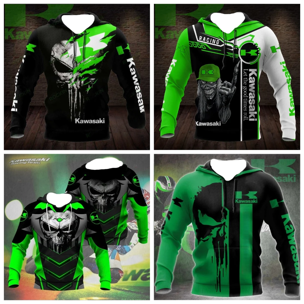 

2025 3D Men's Long Sleeve Hoodie Kawasaki Motorcycle Sports Cycling Hoodie Children's Adult Motorcycle Enthusiast Casual Shirt